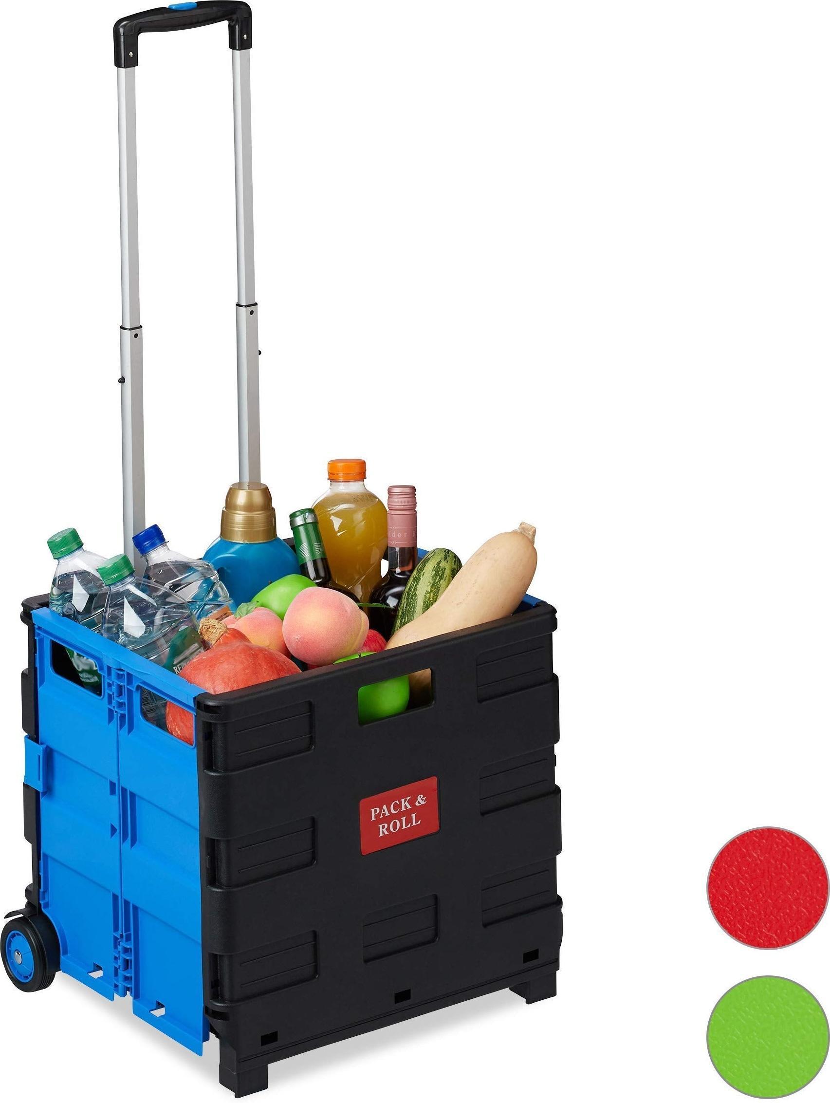 Relaxdays hopfällbar shoppingvagn, shoppingkärra, dramaten, dragvagn, kärra för upp till 35 kg, aluminium, blå