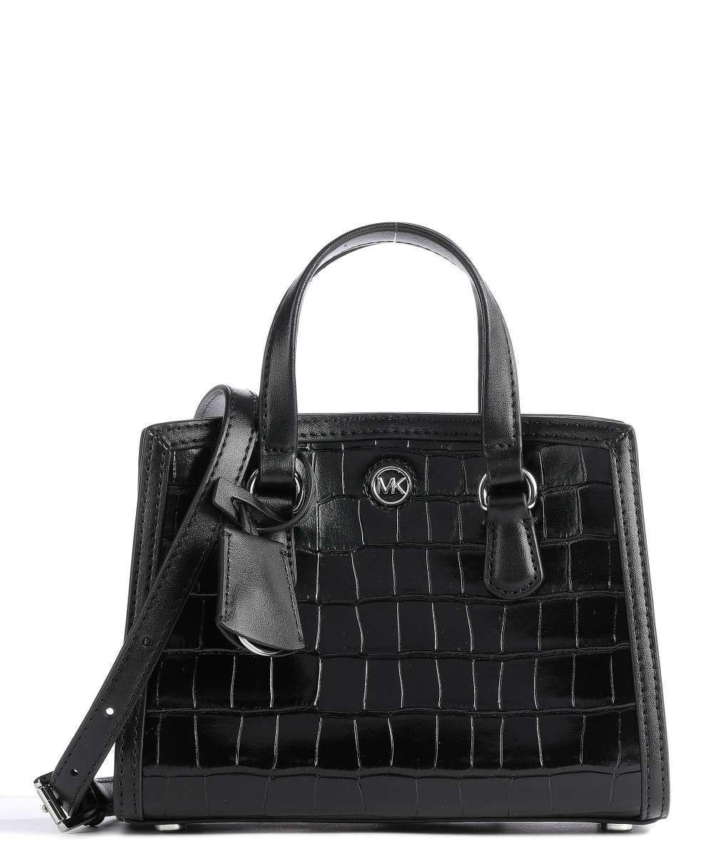 Michael Kors MK Chantal Extra-Small Crocodile Embossed Leather Messenger Bag Black