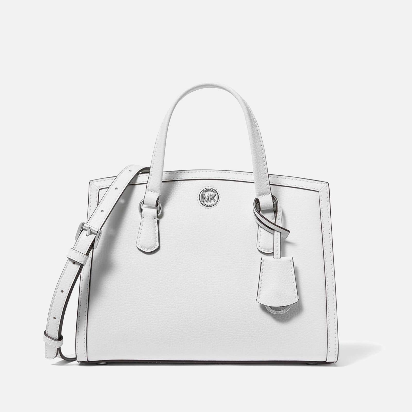 Michael Kors MK Chantal Small Pebbled Leather Messenger Bag Optic White