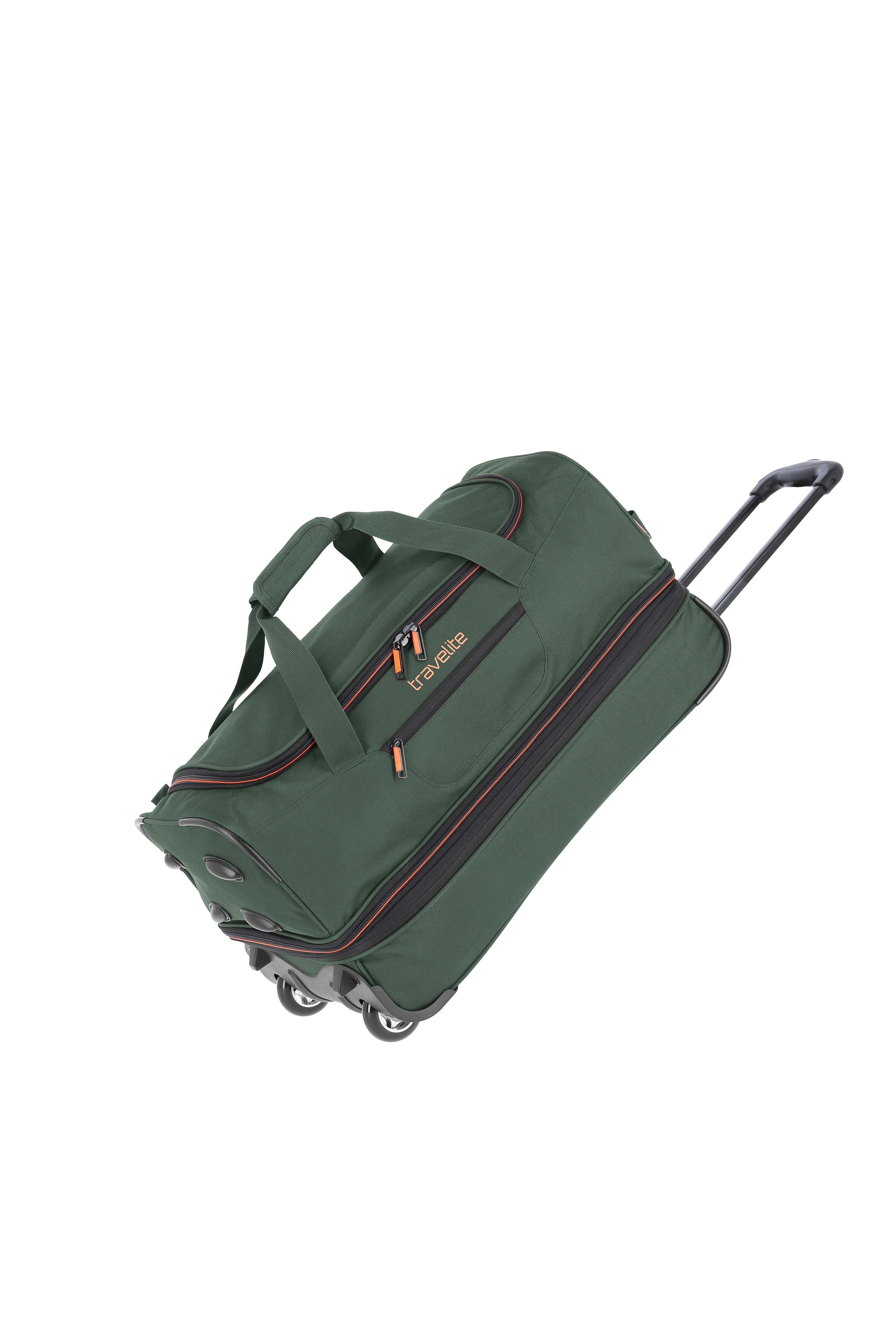 Travelite 2-hjuls vagn resväska stl. L med expansionsveck bagageserie Basics: mjukt bagage resväska med hjul med extra volym, 096276, Mörkgrön, 55 cm, Resväska med hjul