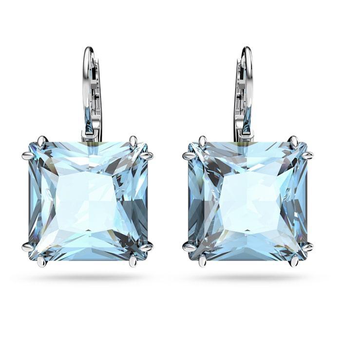 Swarovski Millenia Square Cut Drop Earrings - Silver/Blue