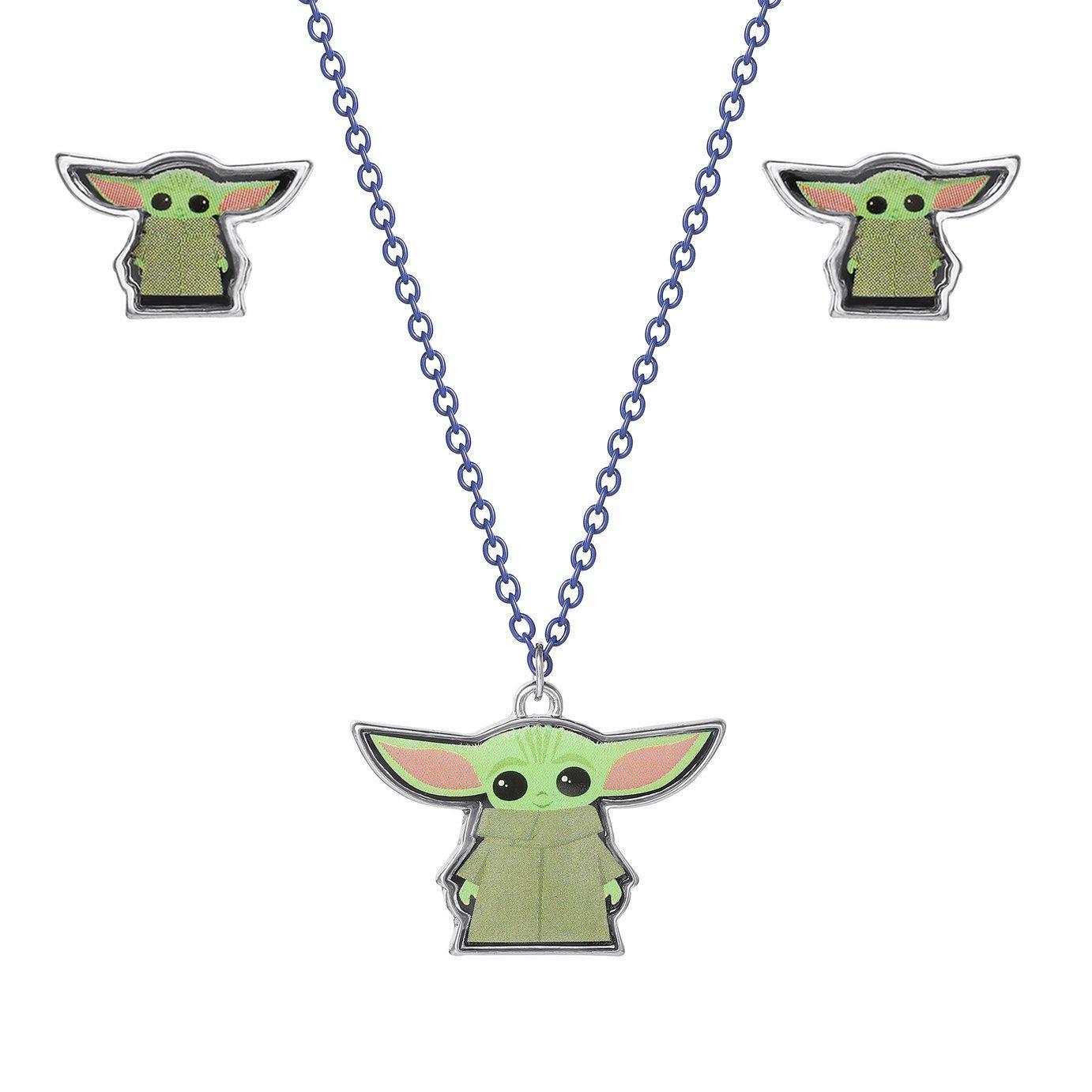 Disney Yoda Mandalorian Pendant And Studs Set - Black/Green
