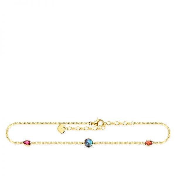 Thomas Sabo Gold Plated Anklet - Gold/Red/Mother Of Pearl