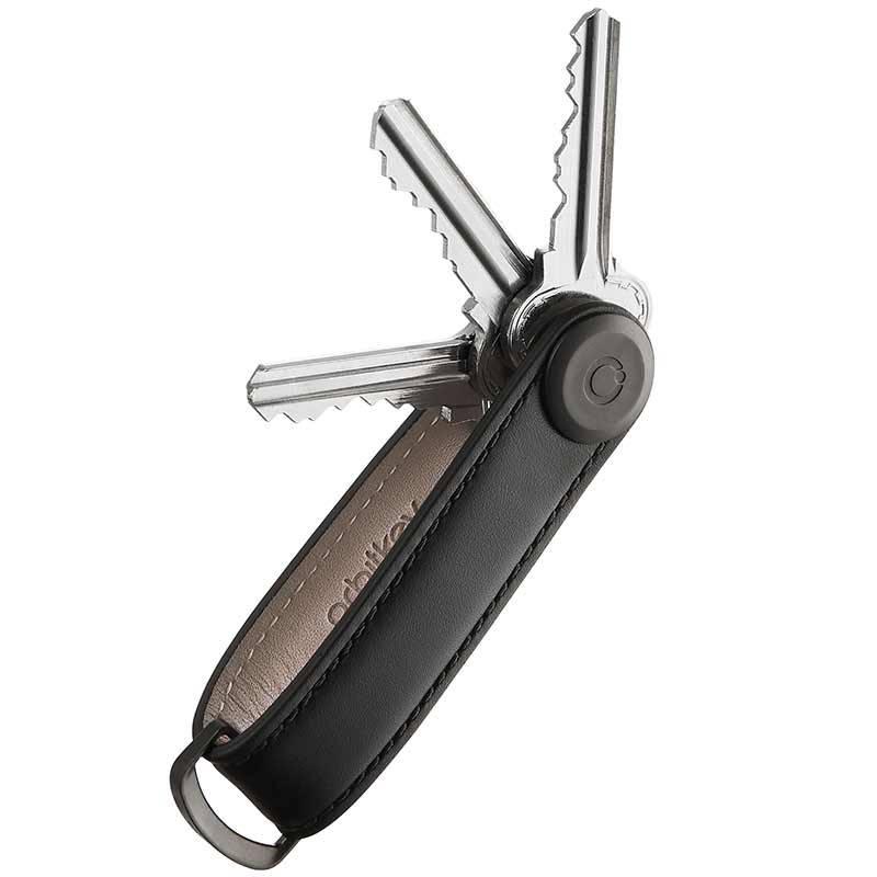 orbitkey Key Organiser Leather - Black with Black Stitching