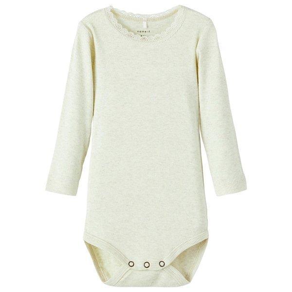 Name It Long Sleeved Rib Romper - Beige/Peyote Melange (13198038)