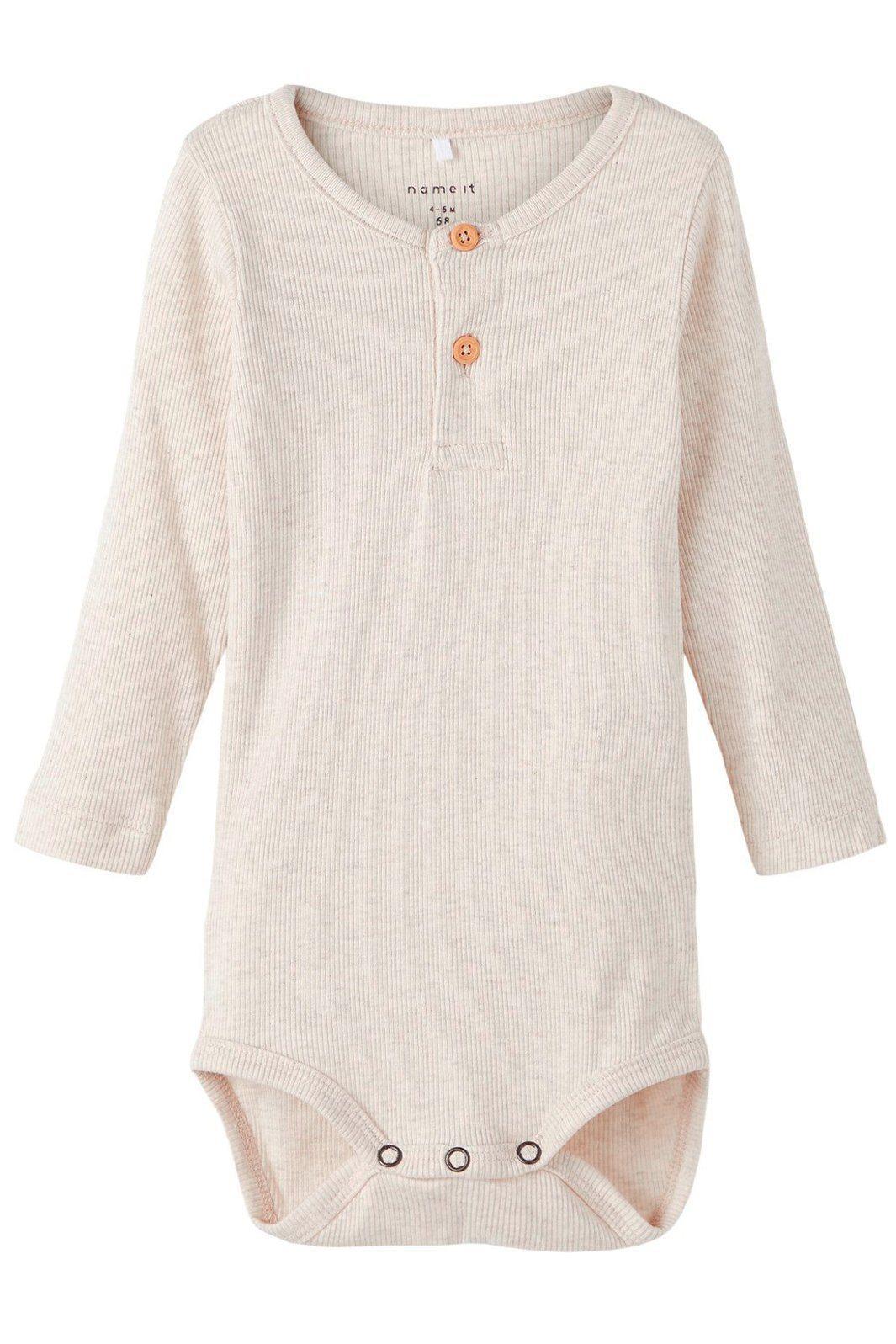Name It Long Sleeved Rib Romper - Beige/Peyote Melange (13198041)