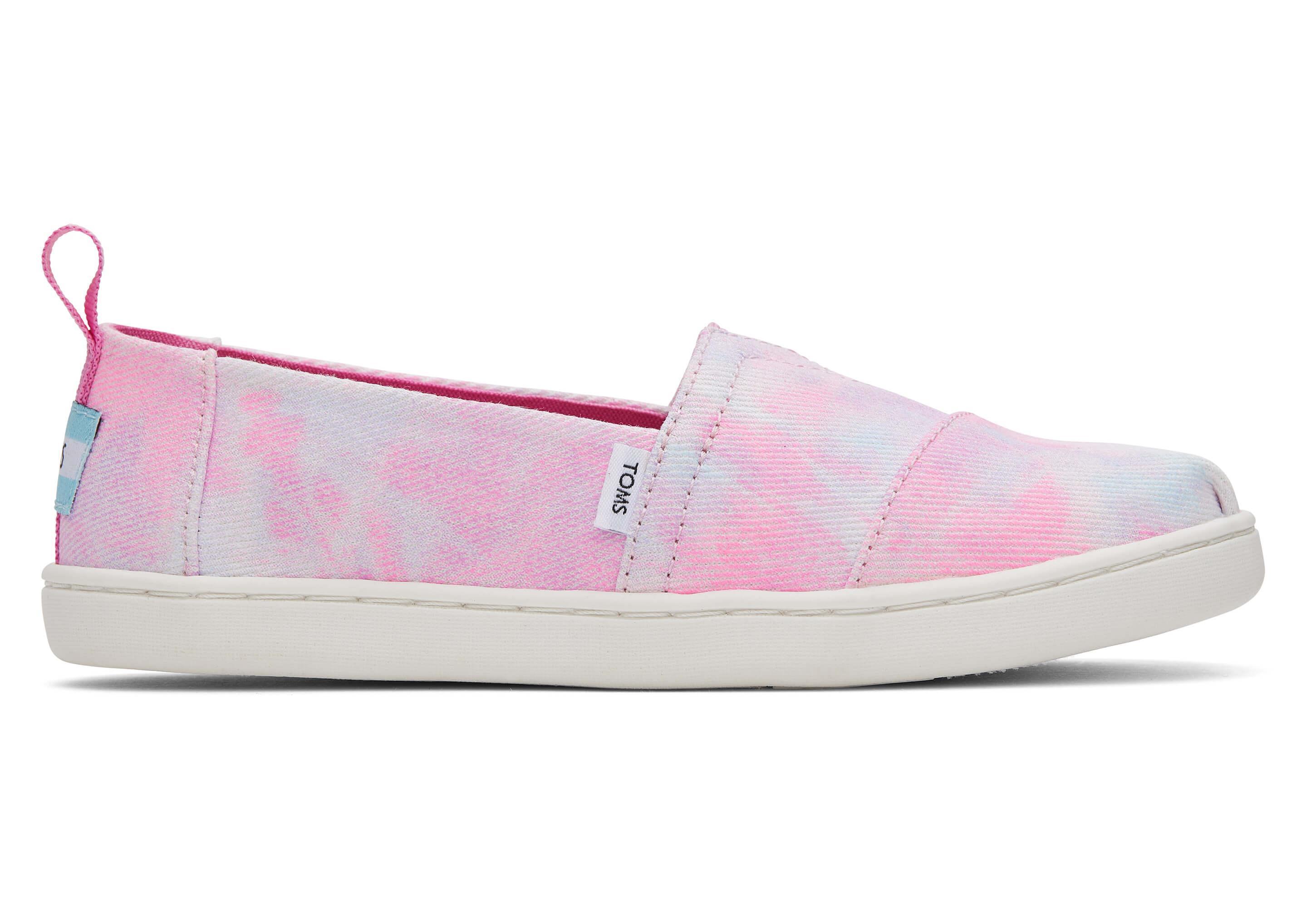 Toms Kids Youth Pink Neon Multi Tie Dye Twill Alpargatas Shoes