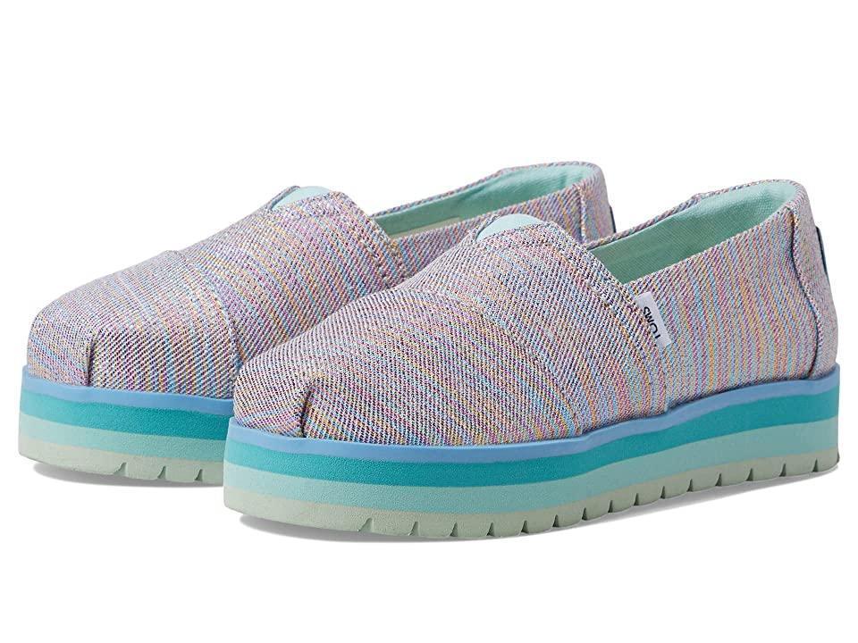Toms Kids Youth Grey Blue Multi Twill Glimmer Alp Platform Alpargatas Shoes