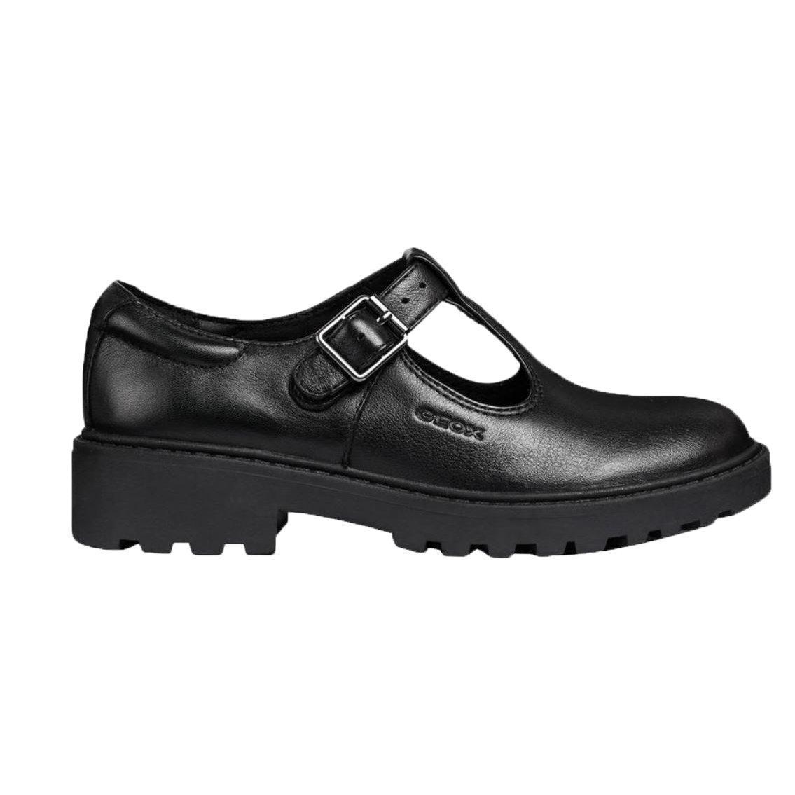 Geox Casey T-Bar - Black Leather