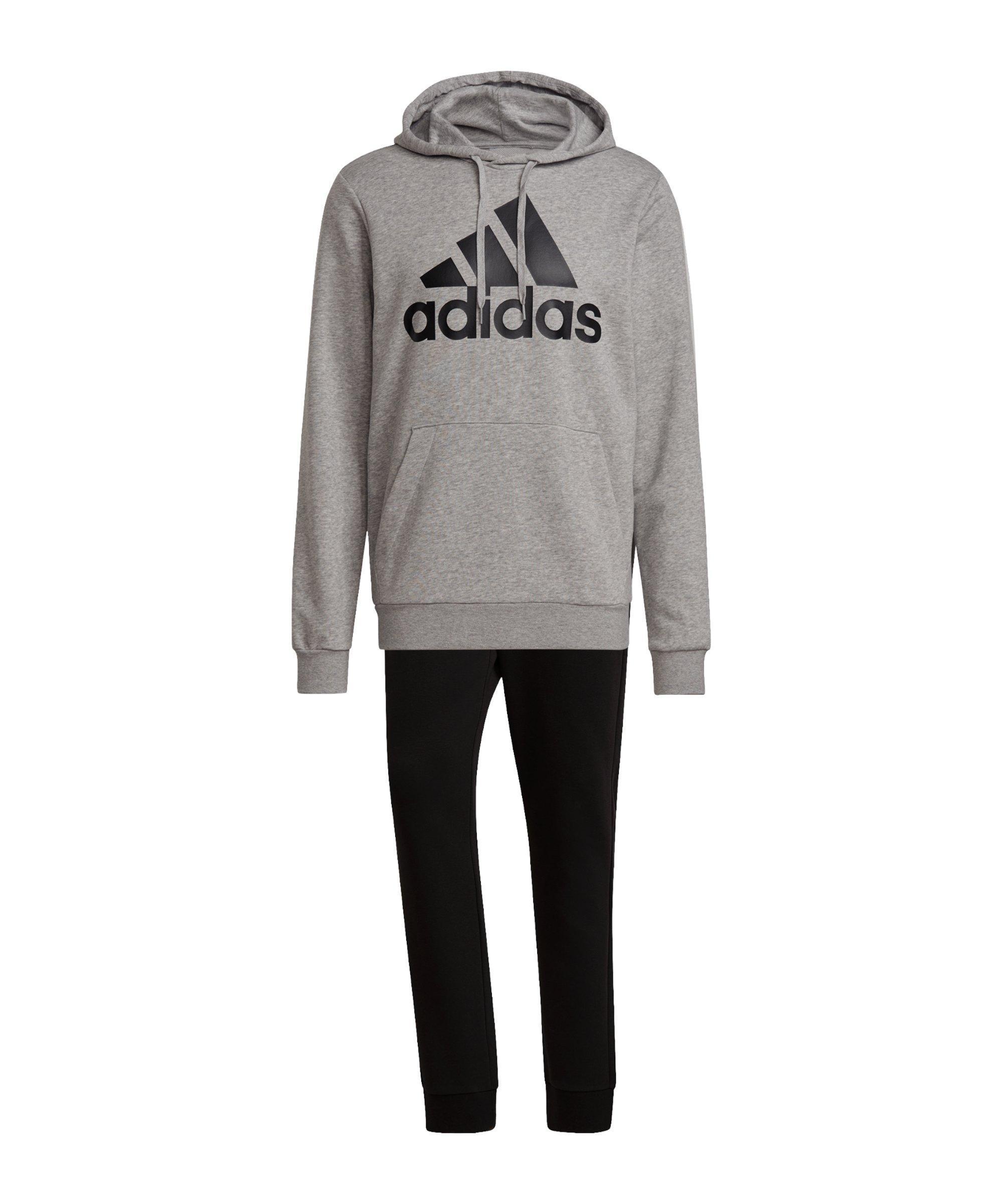 adidas Aeroready Essentials Kangaroo Pocket Big Logo Track Suit - Medium Grey Heather/Black