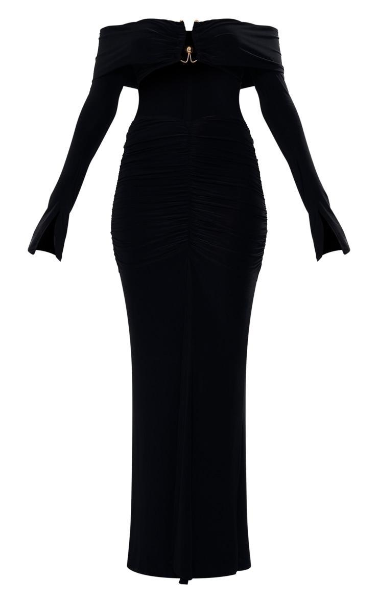PrettyLittleThing Slinky Trim Detail Bardot Cut Out Maxi Dress