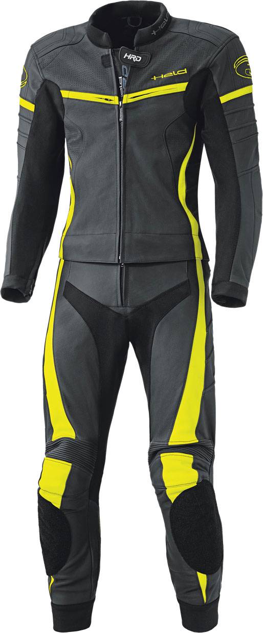 Held Spire Two Piece Motorcycle Leather Suit, black-yellow, 50, black-yellow