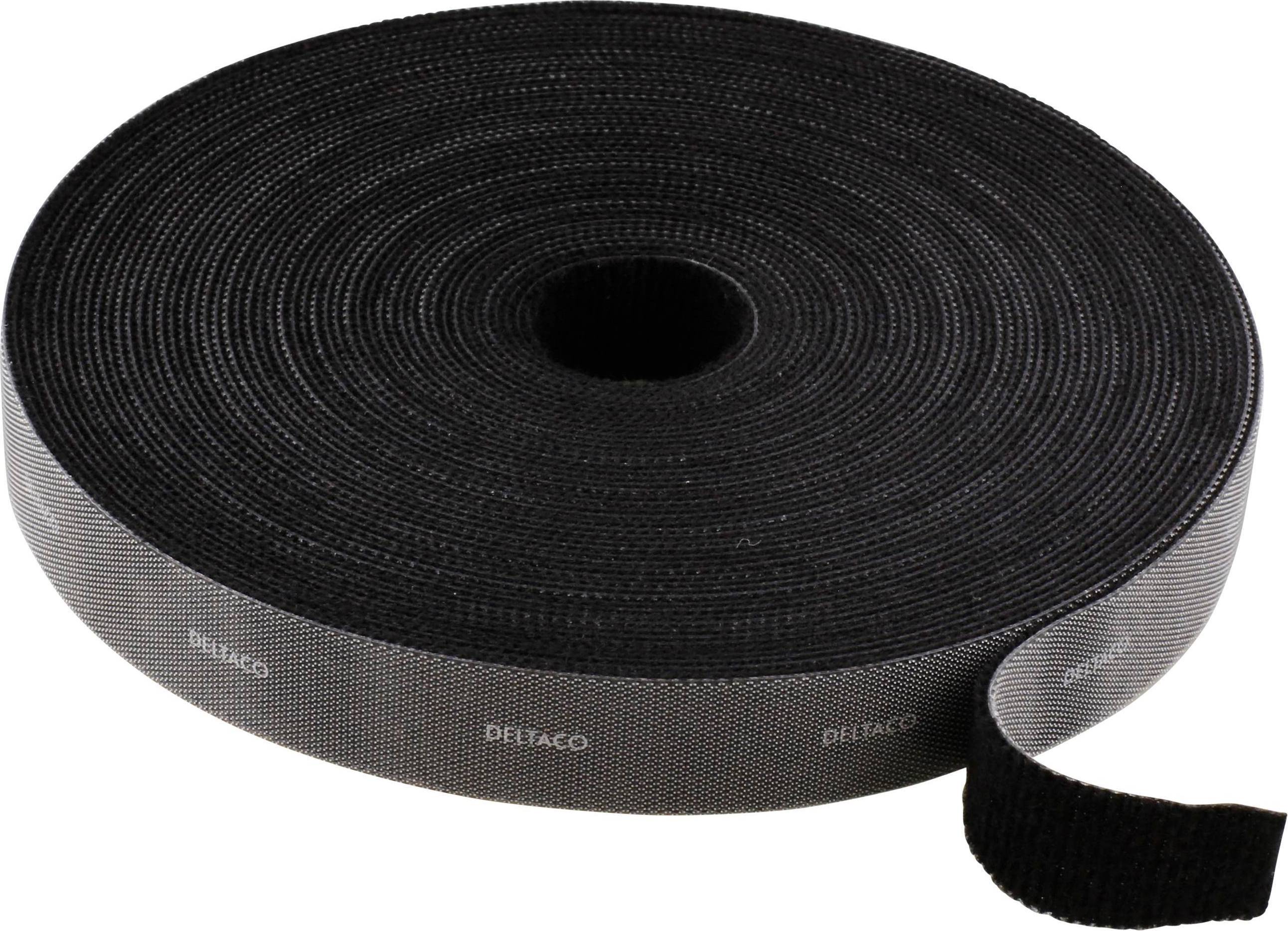 Deltaco Kardborreband Rulle 5M Svart 20mm