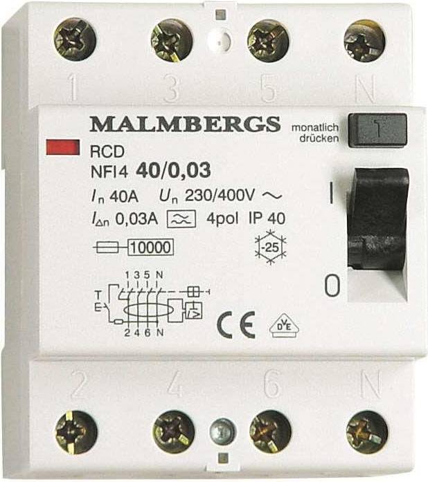 Malmbergs Jordfelsbrytare 40 30mA 4-polig Typ A