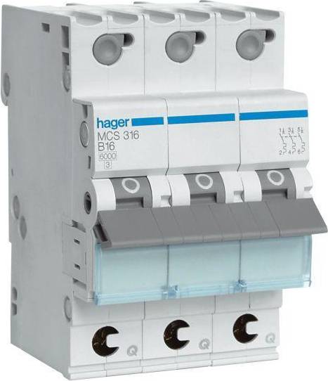 Hager MCS325 Dvärgbrytare 3-pol, 6kA, C-karakteristik 25A