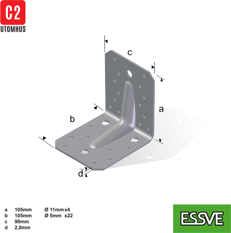 Essve Vinkel V4PL 105X105X90X2 M/RIB