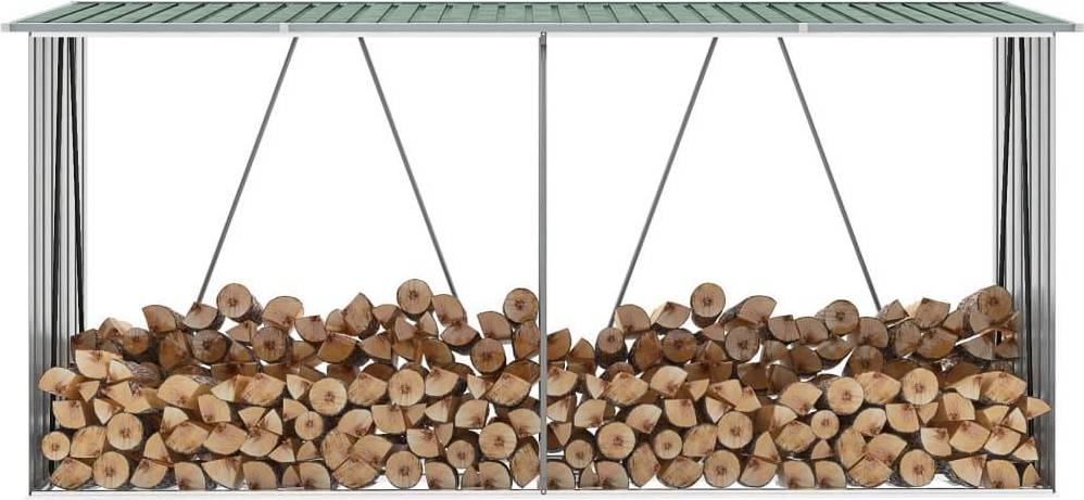 vidaXL Vedskjul i galvaniserat stål 330x84x152 cm grön